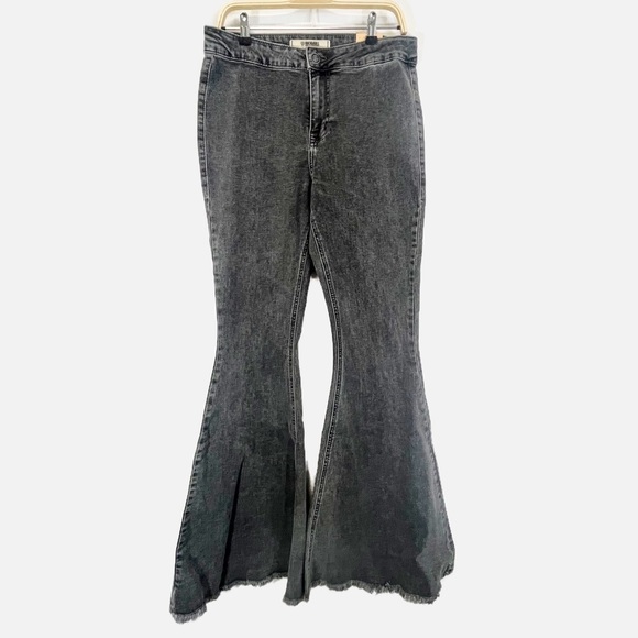 NWT Rock & Roll Denim Bargain Button Bell High Rise Bell Bottom Jeans Charcoal - Picture 4 of 13